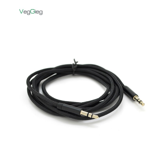 Кабель VEGGIEG AB-1 AUX Audio DC3.5 тато-тато 1.0м, GOLD Stereo Jack, оплетка, (круглий) Black cable, Пакет