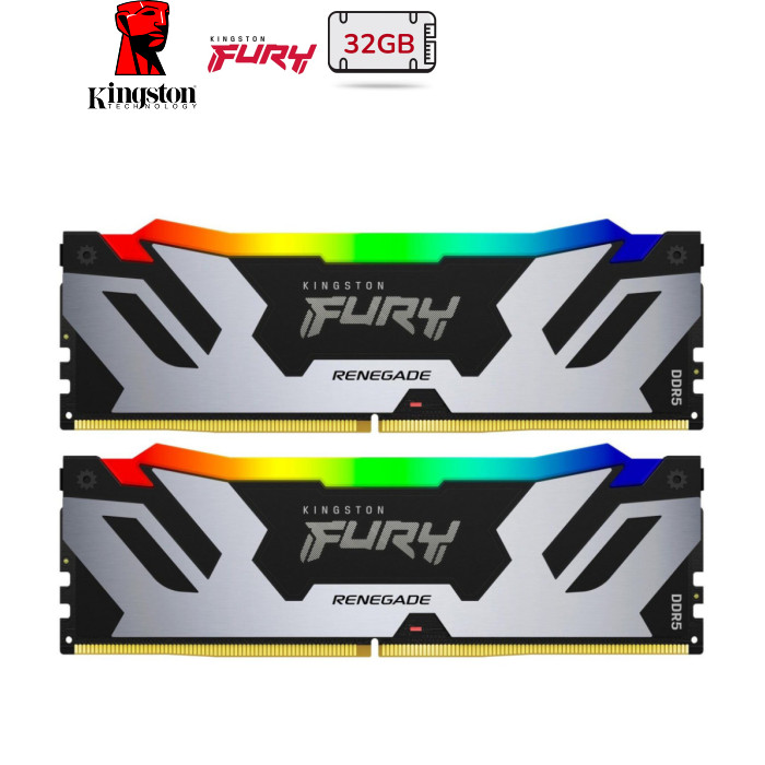 Модуль памяти для компьютера DDR5 32GB (2x16GB) 6400 MHz Renegade Silver RGB Kingston Fury (ex.HyperX) (KF564C32RSAK2-32)