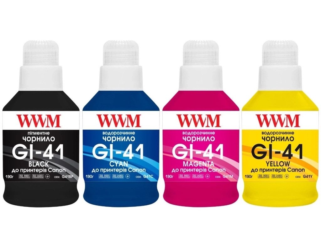 Чернила WWM Canon GI-41 для G2420/3420 4х190г BP/C/M/Y SET, Pigm/Water (G41SET4)