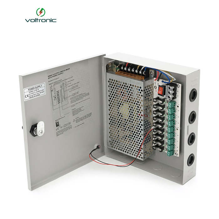 Імпульсний блок живлення 12V-15A / 9CH в боксі з замком перфорований, 9-ти канальний, Q20