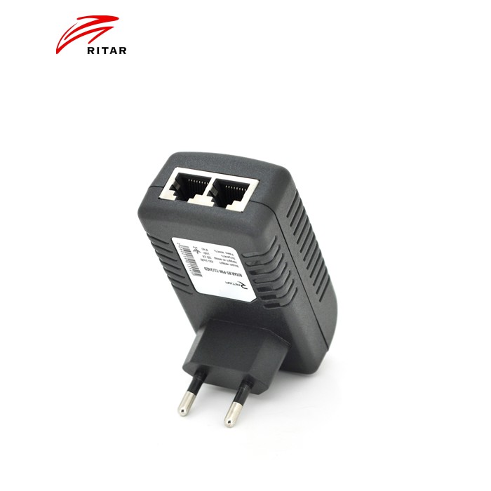 POE інжектор RITAR RT-PIN-48 / 24EU, 48V 0,5A (24Вт) з портами Ethernet 10 / 100 Мбіт / с, EU PLUG