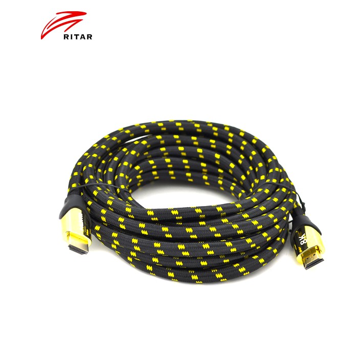 Кабель Ritar PL-HD207 HDMI-HDMI 19 + 1, UltraHD 8K 60HZ, 4K 120HZ, 5.0m, v2,1, OD-6.3mm, з фільтром, в оплетке Black / Gold, коннектор Gold, Blister, Q50