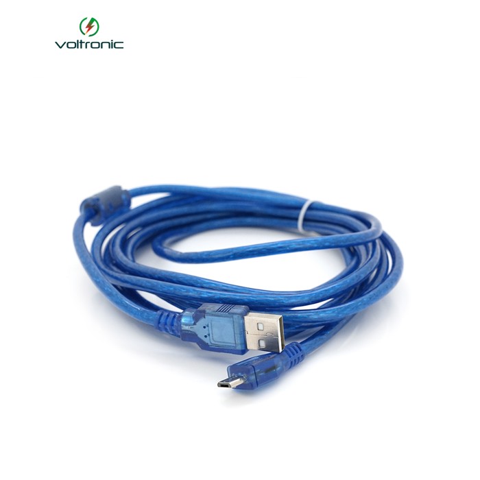Кабель USB 2.0 (AM / Miсro 5 pin) 3м, прозорий синій, Пакет