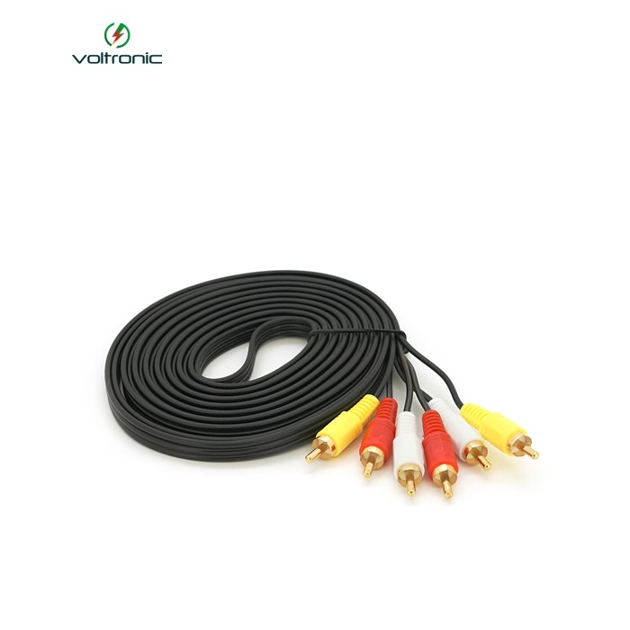Кабель Audio-Video 3хRCA (тато) => 3хRCA (тато), GOLD connector, CU, круглий, Black, 5,0 м, (Пакет) Q200