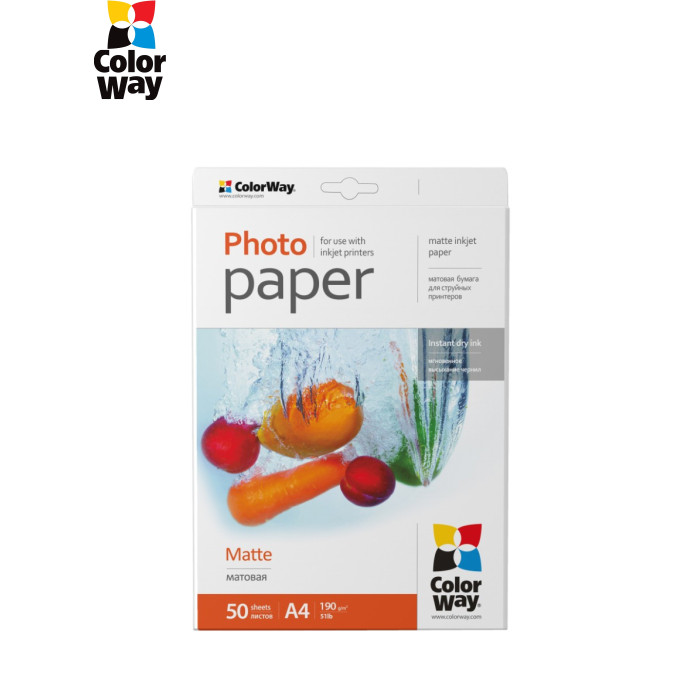 Фотобумага ColorWay A4 190г Matte 50ст. (PM190050A4)