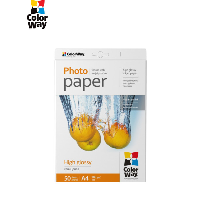 Фотобумага ColorWay A4 180г glossy 50л (PG180050A4)