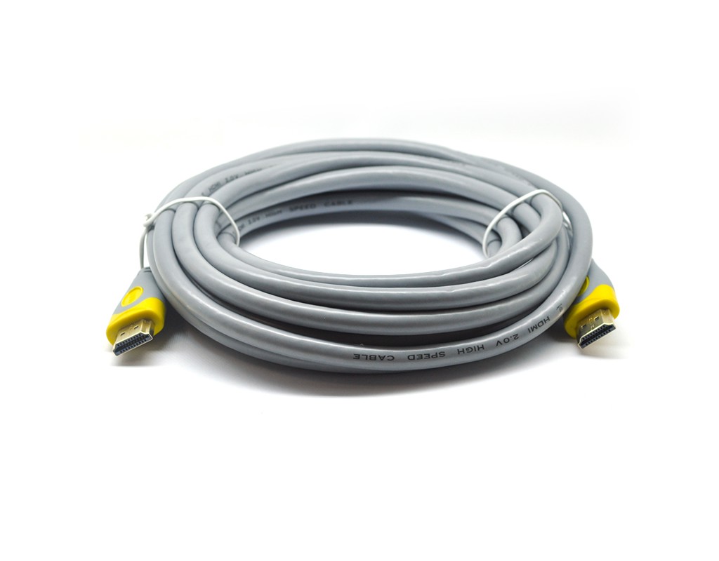 Кабель Merlion HDMI-HDMI V-Link High Speed 5.0m, v2,0, OD-8.2mm, круглий Grey, коннектор Grey / Yellow, (Пакет), Q60