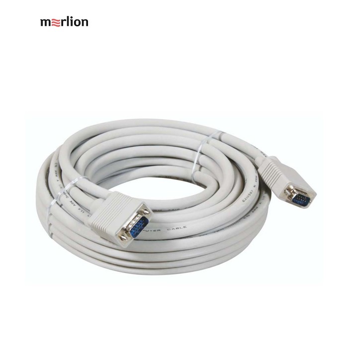 Кабель Merlion VGA 15m, male to male (тато-тато), 2 фериту, White, кульок, Q25