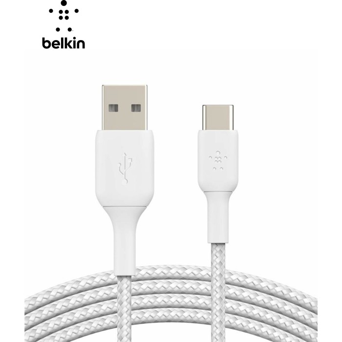 Дата кабель USB 2.0 AM to USB-C 2.0m braided white Belkin (CAB002BT2MWH)