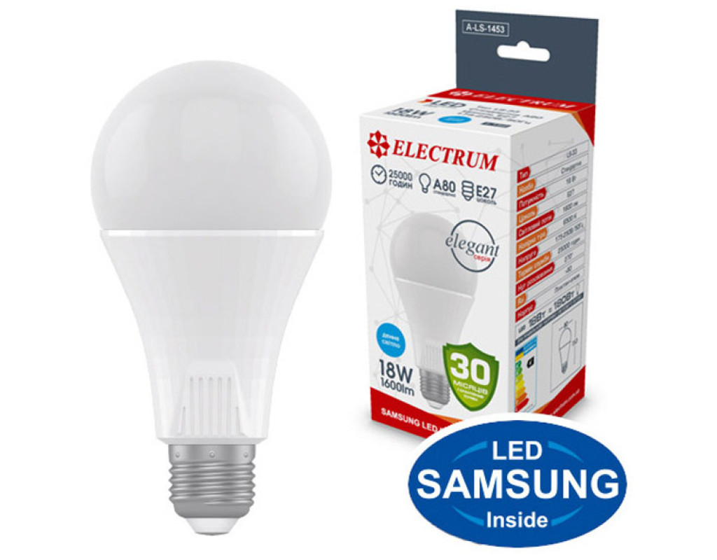 Лампочка Electrum A80 18W PA LS-33 Elegant E27 6500K (A-LS-1453)
