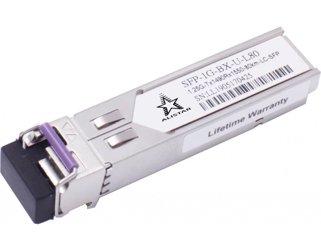 Модуль SFP Alistar Модуль SFP 1000BASE-BX 1SM WDM LC 80KM TX1490/RX1550nm DDM (SFP-1G-BX-U-L80)