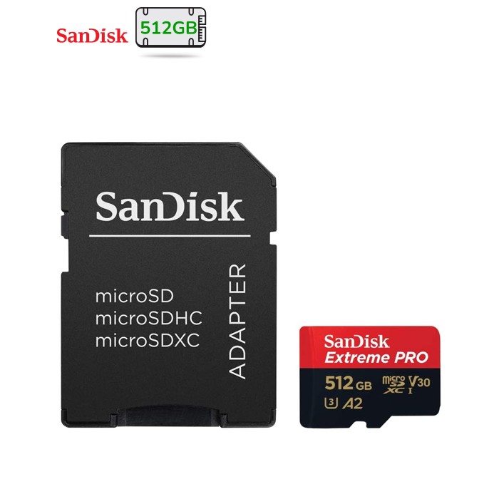 Карта памяти SanDisk 512 GB microSDXC UHS-I U3 Extreme Pro+SD Adapter (SDSQXCD-512G-GN6MA)