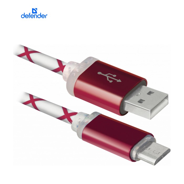 Дата кабель USB 2.0 AM to Micro 5P 1.0m RedLED backlight Defender (87556)