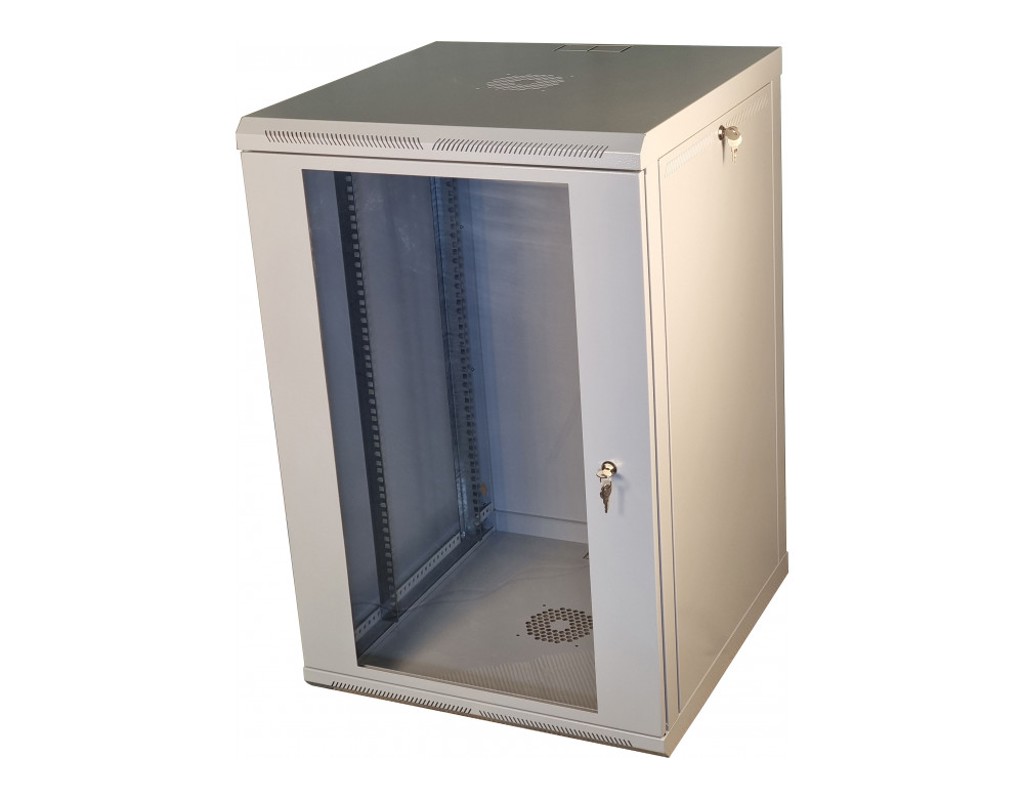 Шафа телекомунікаційна 19" VAGO 18U, настінна, двері акрил, сіра, (910х600х600)