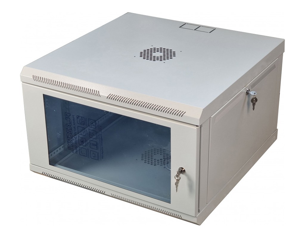 Шафа телекомунікаційна 19" VAGO 6U, настінна, двері акрил, сіра, (370х600х600)