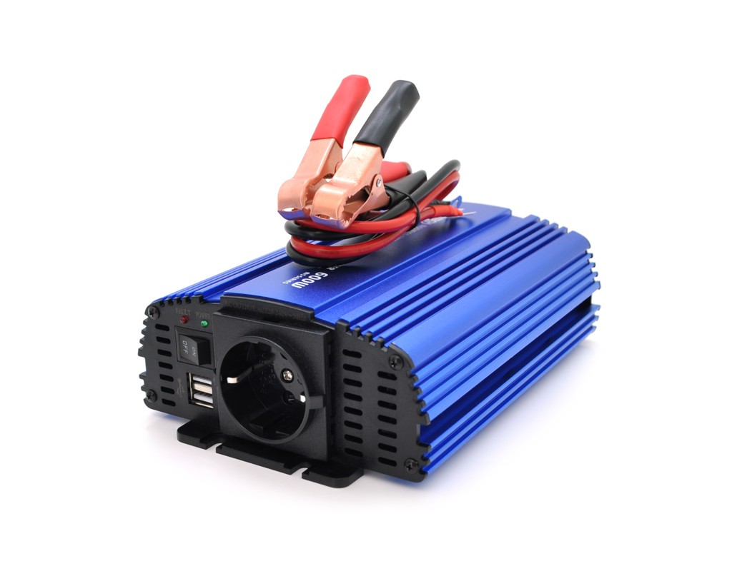 Інвертор напруги Tommatech MS-600, 12V / 220V, 600W з апроксимованою синусоїдою, 1Shuko, USB, клемні дроти, АЗУ+ затискачі, Q15