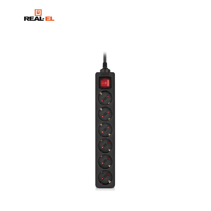 Мережевий фільтр живлення REAL-EL RS-6 Protect M 1.8m, black (EL122300032)
