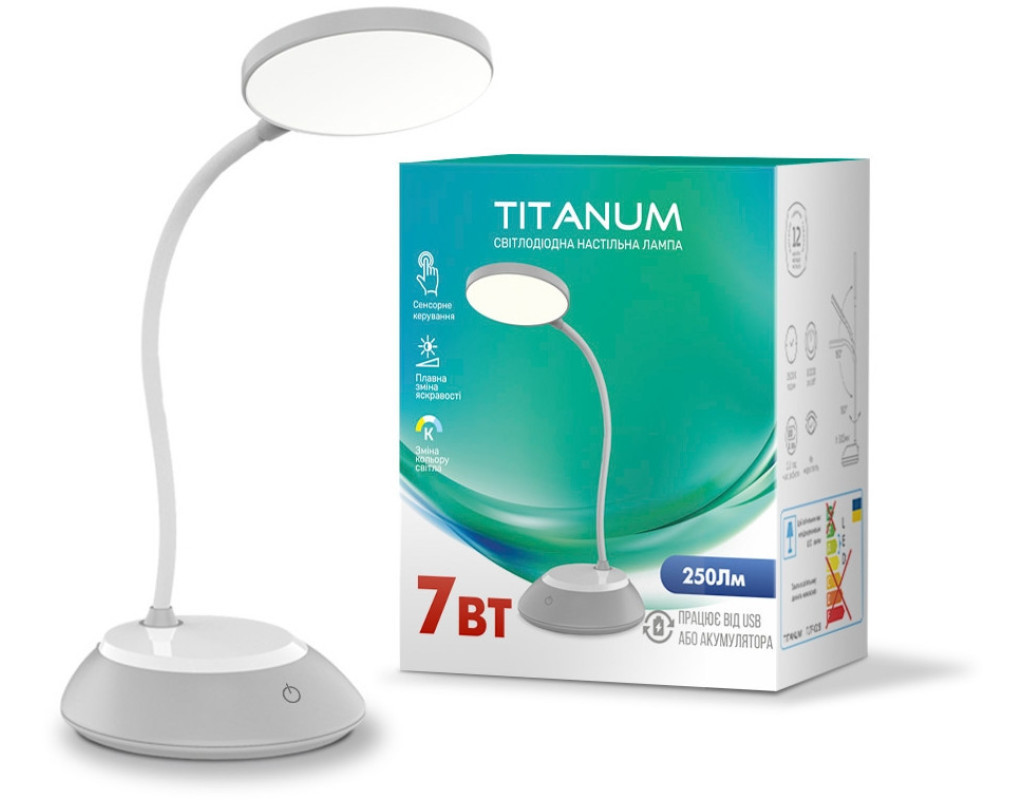 Настольная лампа TITANUM LED DC3 7W 3000-6500K USB серая (TLTF-022G)
