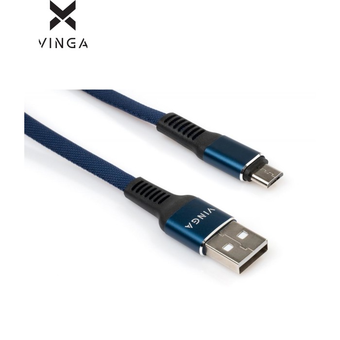 Дата кабель USB 2.0 AM to Micro 5P 1m flat nylon blue Vinga (VCPDCMFNB1B)
