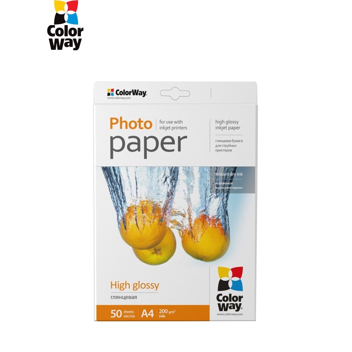 Фотобумага ColorWay A4 200г glossy 50л (PG200050A4)