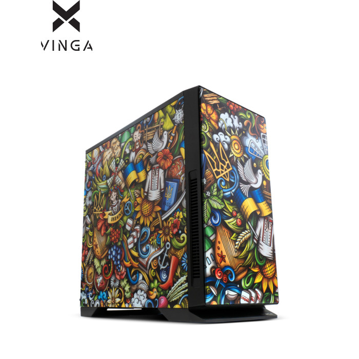 Корпус Vinga Black Widow Ukraine Free (01230011784) Мультимедійні, Miditower, ATX, Слот розширення - 7, Додатково - Back 1x12 см, Front 2x12/14 см, Top 2x12/14 см, GPU - до 415 мм, CPU - 180 мм, PSU - 232 мм, Ukraine Free, L473* W230*H466 mm, 8.6 кг, кольоровий