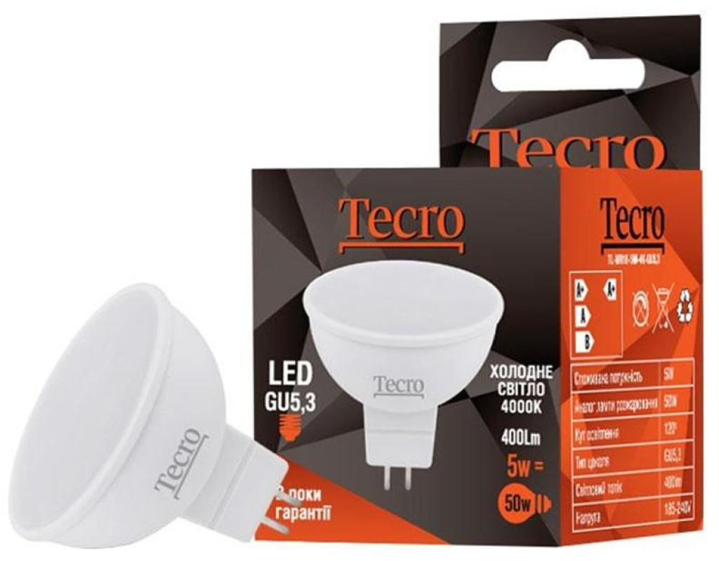 Лампа світлодіодна Tecro 5W GU5.3 4000K (TL-MR16-5W-4K-GU5.3)