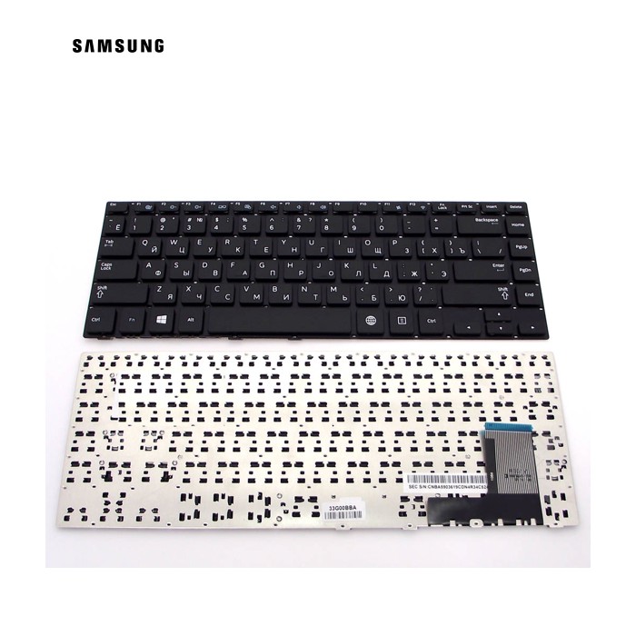 Клавіатура для Samsung NP370R4E, 370R4E, NP370R4V, NP450R4E, NP450R4V, NP470R4 Series 14" (RU Black, Без рамки). Оригінал