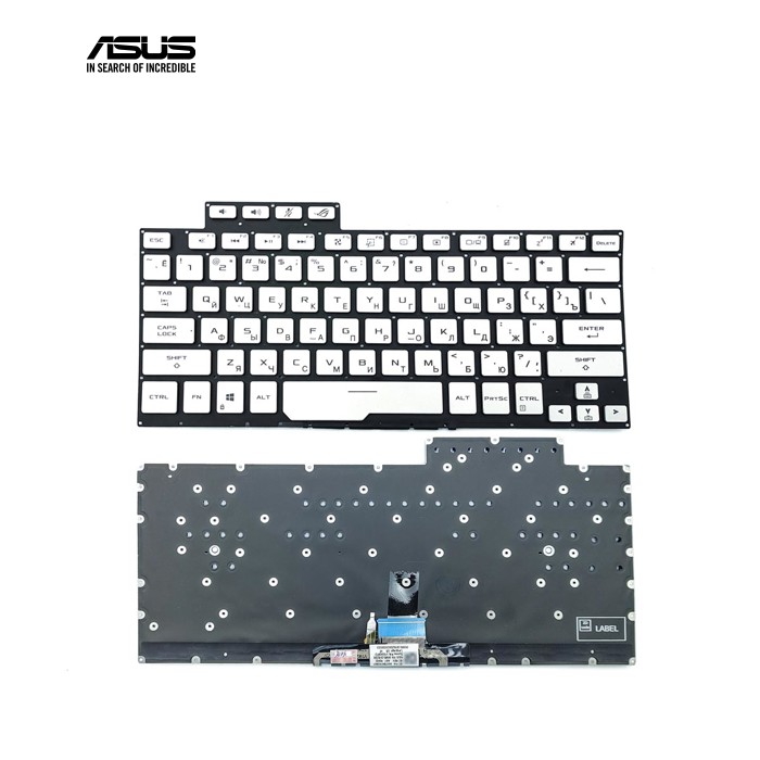 Клавіатура для ASUS ROG Zephyrus G14 GA401, GA401U, GA401M (RU Silver без рамки з підсвіткою). Оригінал