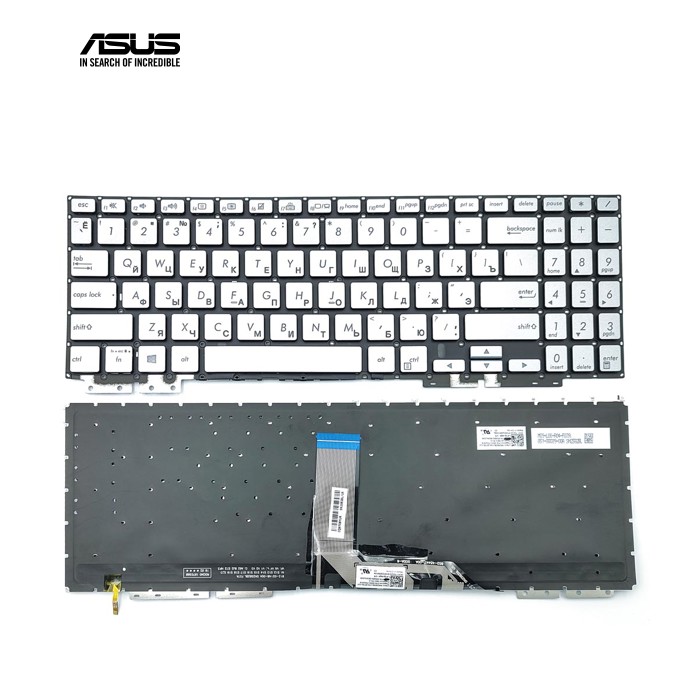 Клавіатура для ASUS ZenBook UX562FA, UX562FAC, UX562FD, UX562FDX, UX562F, UX562UG (RU Silver без рамки з підсвіткою). Оригінал