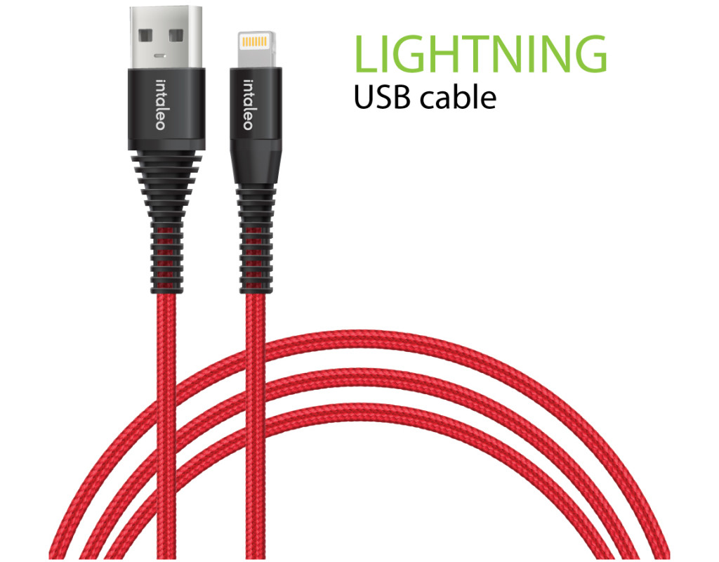 Дата кабель USB 2.0 AM to Lightning 1.2m Red Intaleo (1283126559471)
