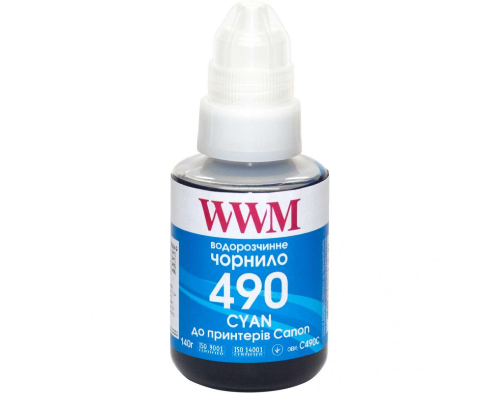 Чорнило WWM Canon GI-490, 140г Cyan (C490C)