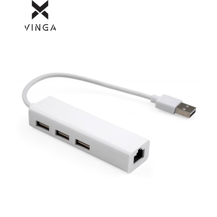 Концентратор Vinga 3xUSB2.0 + RJ45 100Mbps (VCP2H3USB2LANWH)
