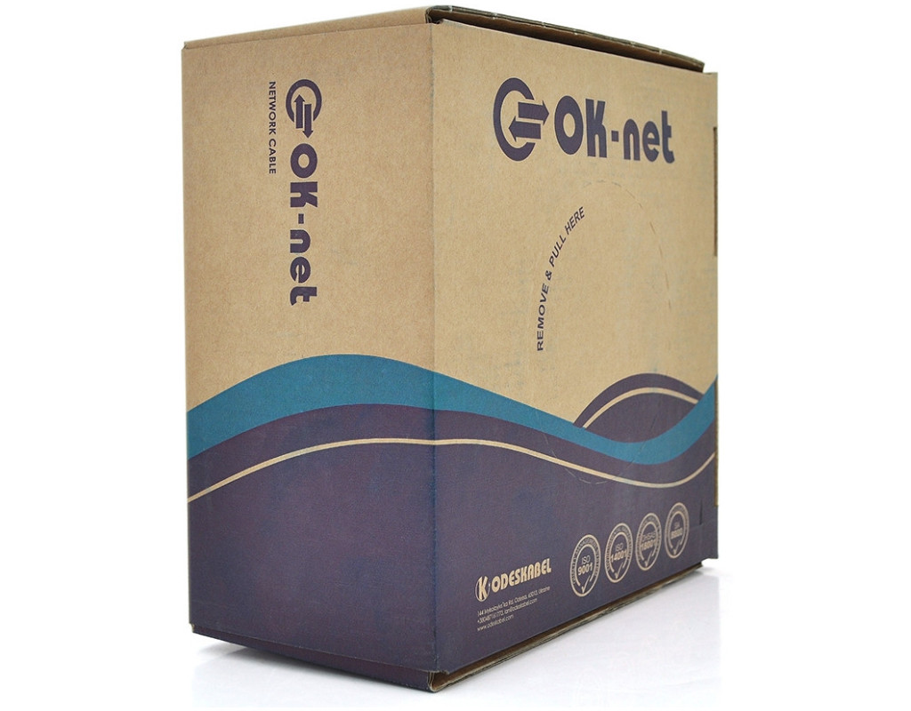 Кабель мережевий OK-Net UTP 100м cat.5e зовнішній (U/UTP-cat.5E) (КПП-ВП (100) 4*2*0,51 / 100)