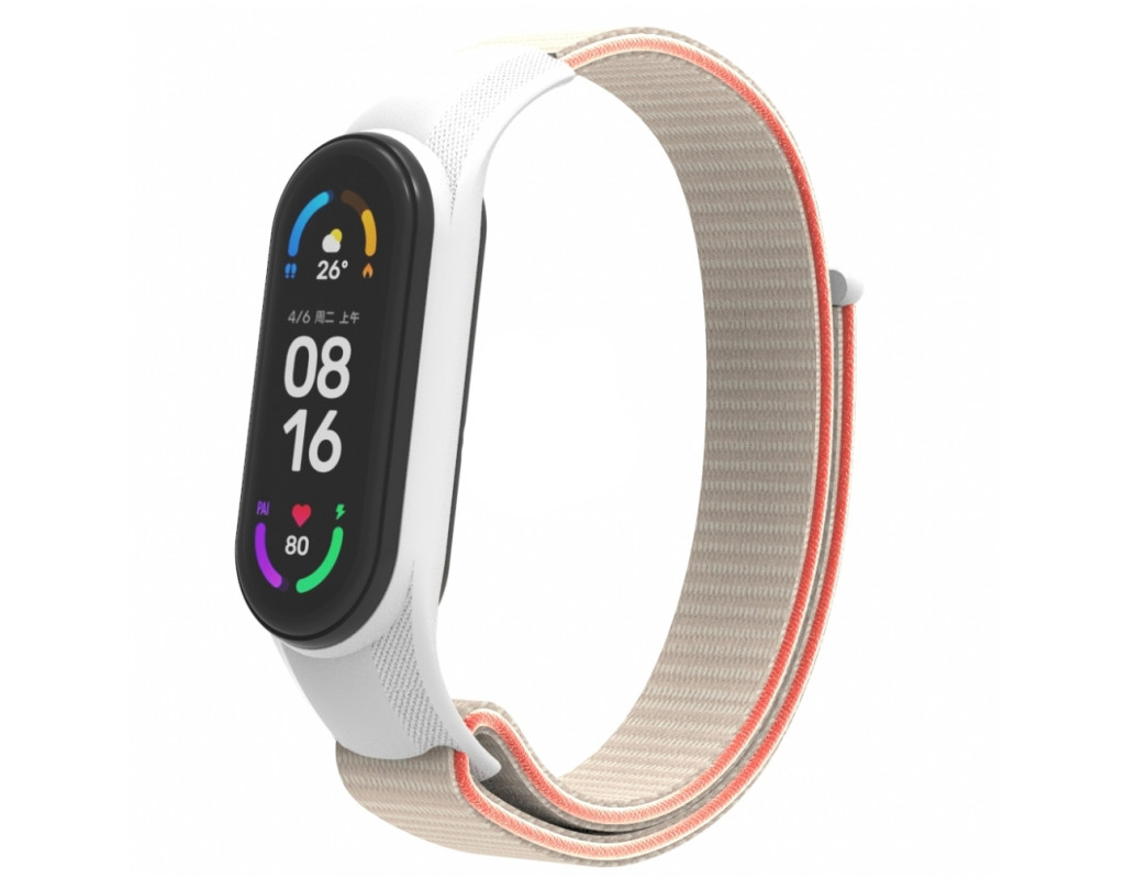 Ремінець до фітнес браслета Armorstandart нейлоновий для Xiaomi Mi Band 7/6/5/4 White/Red (ARM67846)