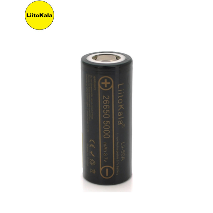 Аккумулятор 26650 5000mAh (5100-5500mAh) 25A, 3.7V (2.5-4.2V), Black, 2шт в уп., ціна за 1шт Liitokala (Lii-50A / 23383)
