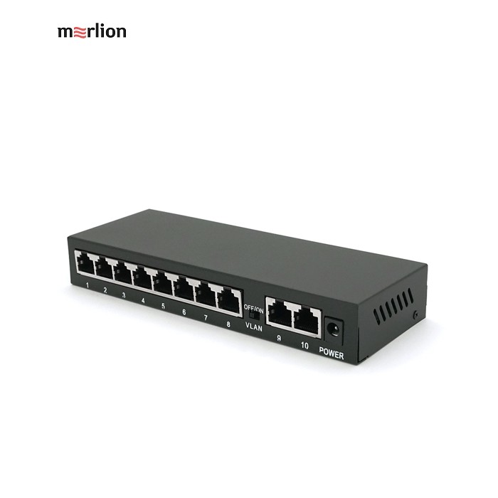 POE комутатор Merlion 8 POE 10 / 100 + 2 RJ45 10 / 100 зовнішній блок живлення 52V 1,85A