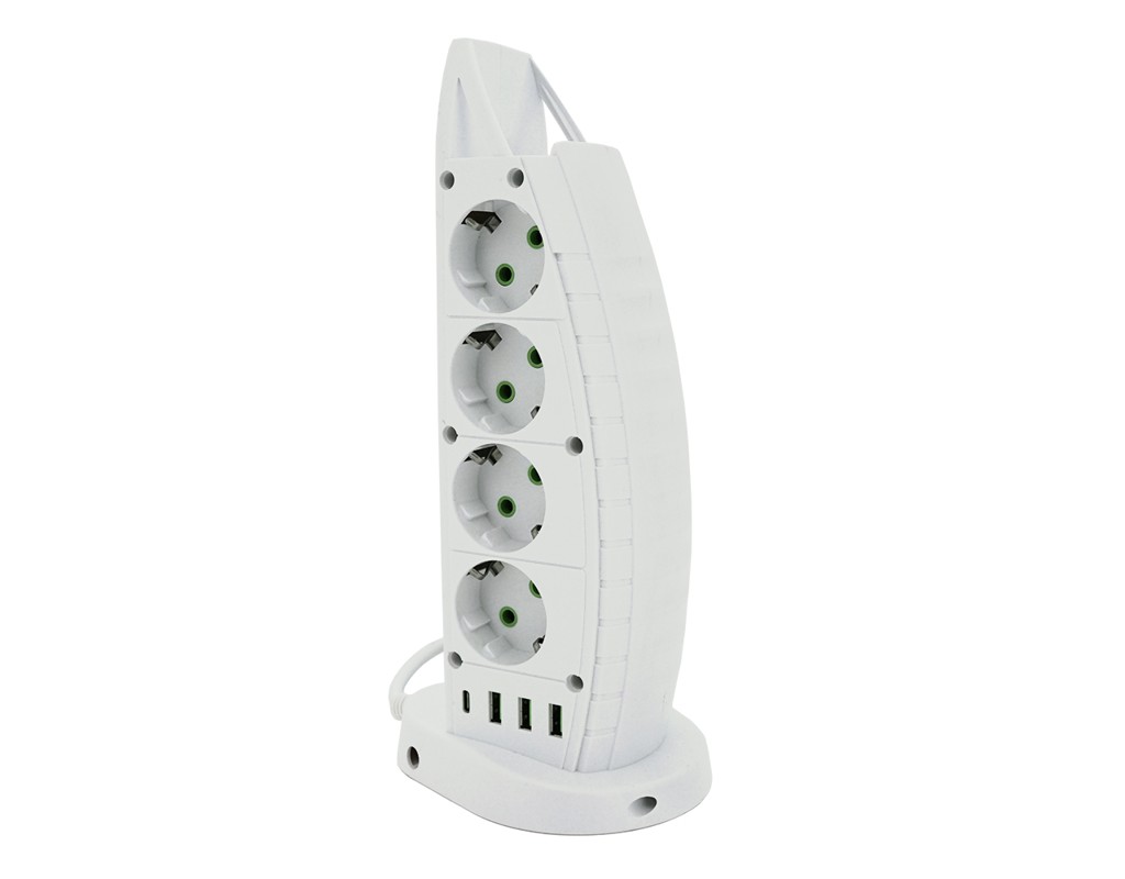 Мережевий фільтр Meilepai F14, 8 розеток EU+3 USB+Type-C, кнопка включення з індикатором, 2 м, 3х0,75мм, 2500W, White, Box