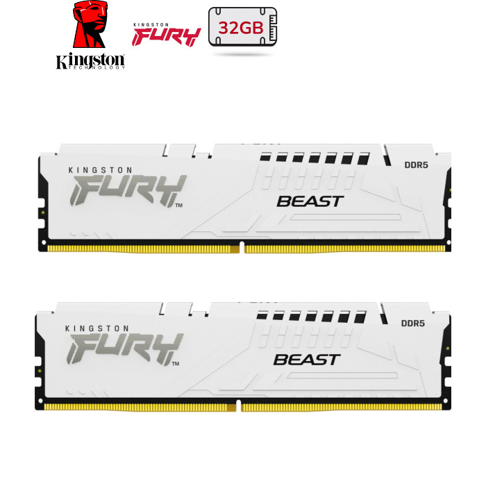 Модуль памяти для компьютера DDR5 32GB (2x16GB) 5600 MHz Beast White Kingston Fury (ex.HyperX) (KF556C36BWEK2-32)