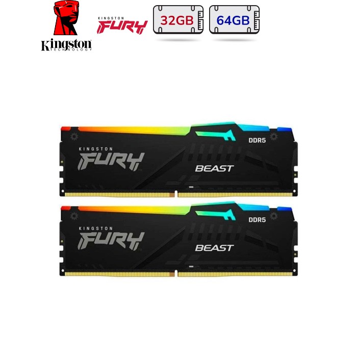 Модуль памяти для компьютера DDR5 64GB (2x32GB) 6000 MHz Beast RGB Kingston Fury (ex.HyperX) (KF560C36BBEAK2-64)