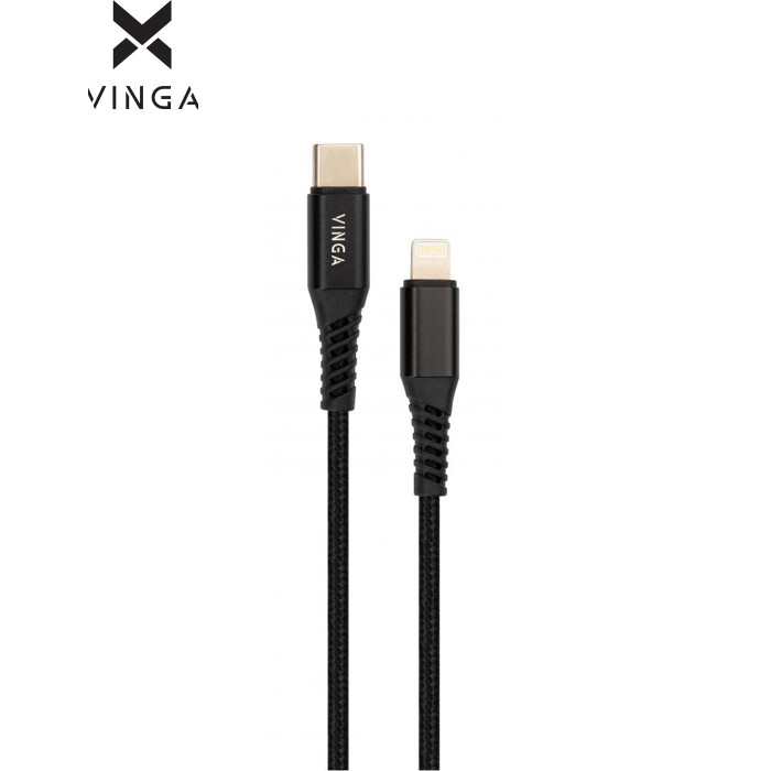 Дата кабель USB-C to Lightning 1.0m 3A 18W nylon braided black Vinga (VCPTCL3ANBK)