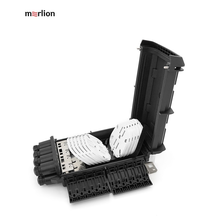 Муфта оптична Merlion ML-OP-F202, герметична, 4 введення, до 12 касет, до 288 зварок, матеріал ABS
