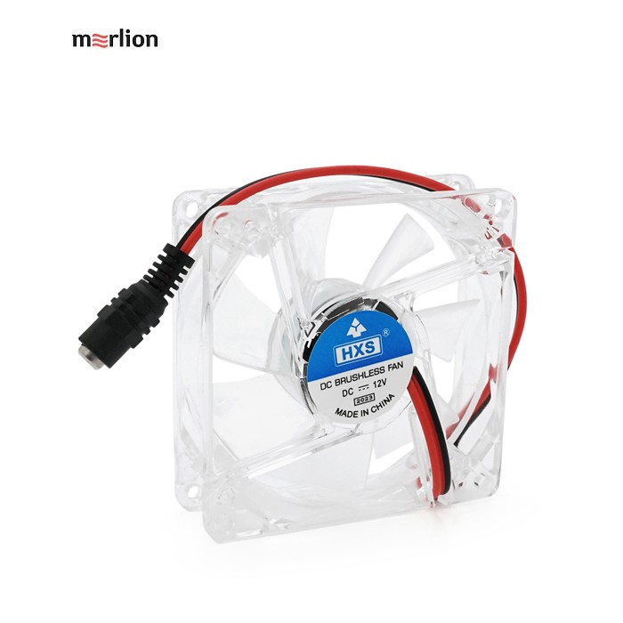 Кулер корпусний Merlion HXS 8025, 80x80x25mm, RPM 1900&plusmn;10%, 12V / 0.15A, 5,5*2,5 female, прозорий, OEM