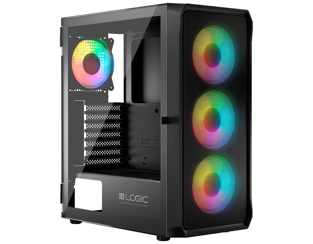 Корпус для ПК Logic concept PORTOS MESH+GLASS ARGB fans 4x120mm BLACK (AT-PORTOS-10-0000000-0002)