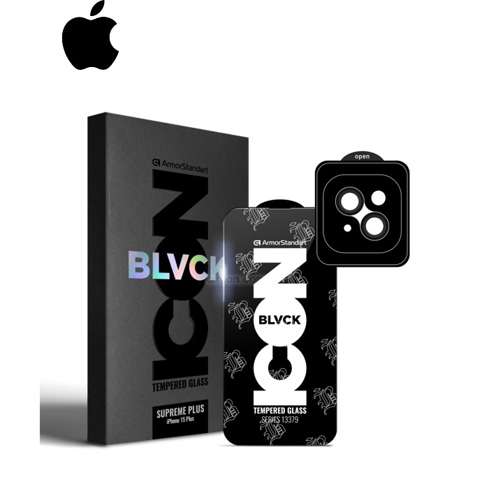 Стекло защитное Armorstandart Supreme Plus Black Icon Apple iPhone 15 Plus (ARM71138)
