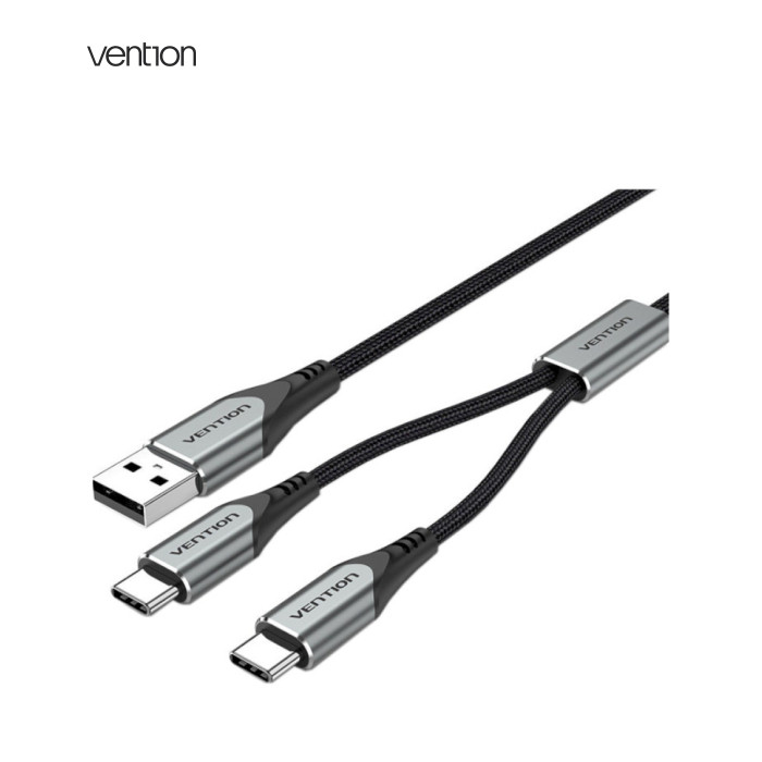 Дата кабель USB 2.0 AM to 2хUSB-C M 1.0m 2.4А 480Mbps Aluminum Vention (CQOHF)