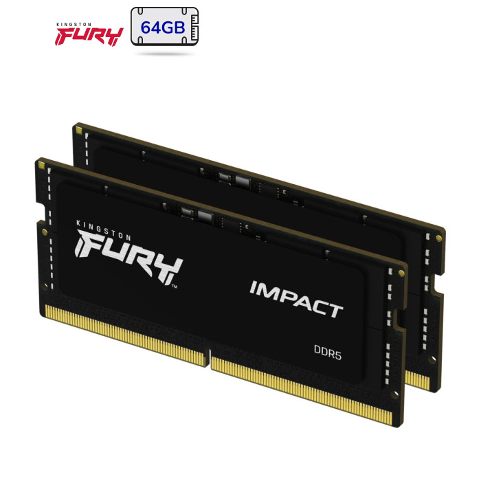 Модуль пам'яті для ноутбука SoDIMM DDR5 64GB (2x32GB) 5600 MHz FURY Impact Kingston Fury (ex.HyperX) (KF556S40IBK2-64)