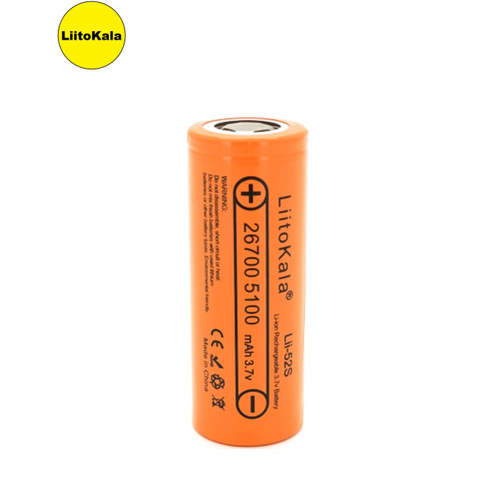Аккумулятор 26700 Li-Ion 5000mah 5100-5200mah, 3.7V (2.75-4.2V), Orange Liitokala (Lii-52S)