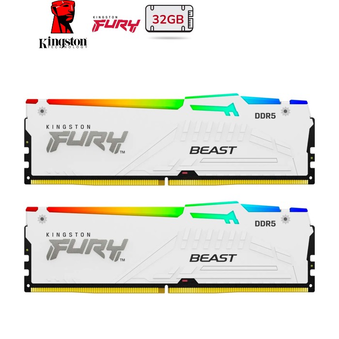 Модуль памяти для компьютера DDR5 32GB 5200 MHz FURY Beast White RGB Kingston Fury (ex.HyperX) (KF552C40BWAK2-32)