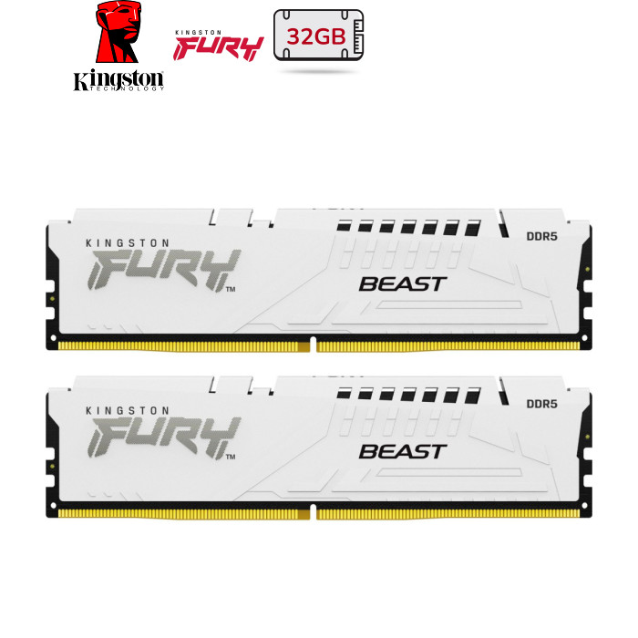 Модуль пам'яті для комп'ютера DDR5 32GB (2x16GB) 5200 MHz FURY Beast White Kingston Fury (ex.HyperX) (KF552C40BWK2-32)