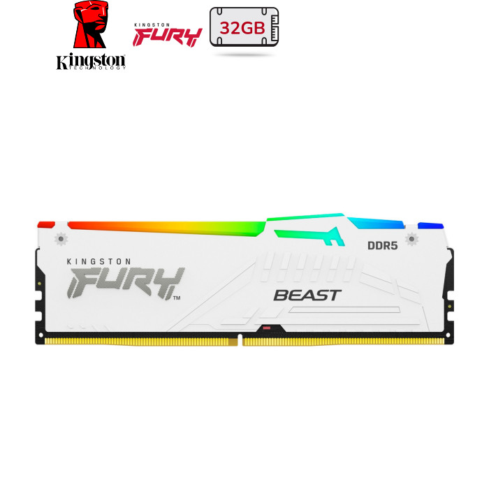 Модуль памяти для компьютера DDR5 32GB 5200 MHz FURY Beast White RGB Kingston Fury (ex.HyperX) (KF552C40BWA-32)